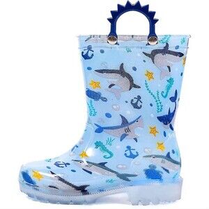 Boys Waterproof Rain Boots Shark Design Blue